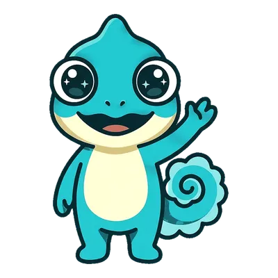 Mascote da Eduvem, um camaleão, acenando